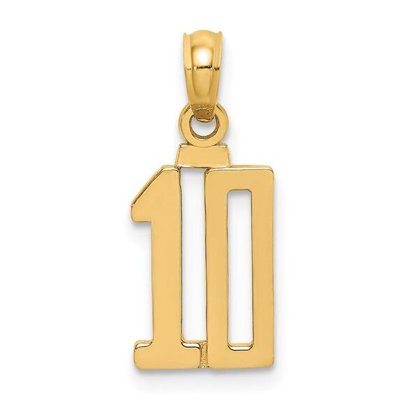 14k Yellow Gold Polished Number 10 Pendant
